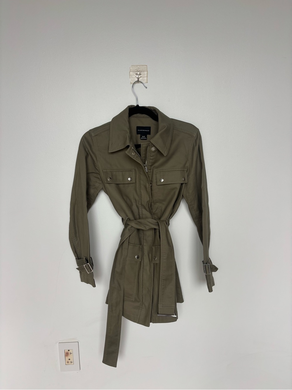 Club Monaco Olive Utility Jacket with Self-Tie Belt